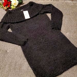 Black Fuzzy knit sweater dress